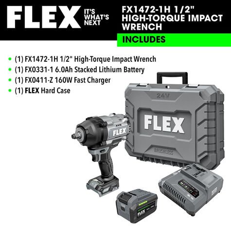 FLEX 24V Brushless Cordless 1/2-Inch 1,500 Ft-Lbs High-Torque Impact Wrench Kit with 6.0Ah Stacked Lithium Battery and 280W Fast Charger product photo