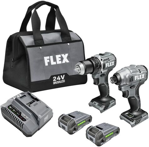 FLEX 24V Brushless Cordless 2-Tool Compact Combo Kit: 1/2-Inch 2-Speed Drill Driver and 1/4-Inch Hex Impact Driver with (2) 2.5Ah Lithium Batteries and 160W Fast Charger product photo