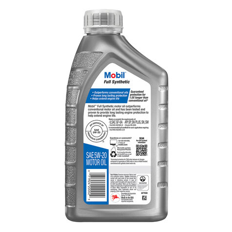Mobil Full Synthetic Motor Oil SAE 5W-20, 1 Quart product photo