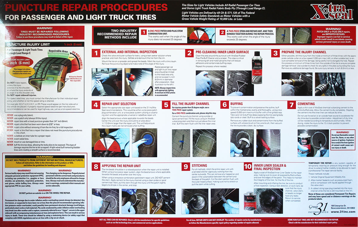 Xtra Seal Tire Puncture Wall Chart Tire Repair