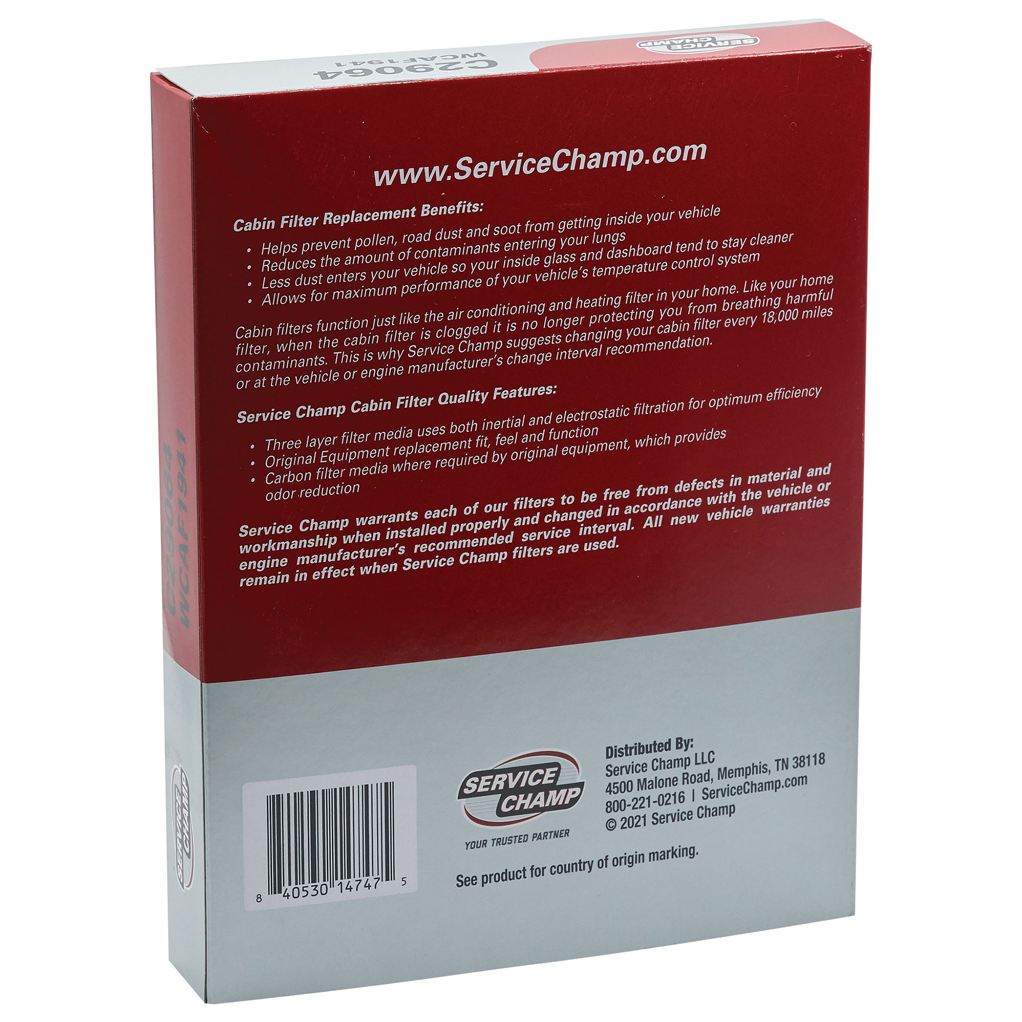 Service Champ Cabin Filter Service Champ